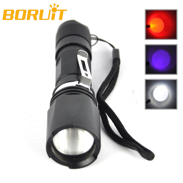 Best 3 ModeS CREE XPE LED Red White Purple Light Zoomable Hunting Flashlight Torch