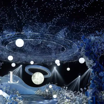 Hexagonal ironwork starry sky net wedding ceiling decoration