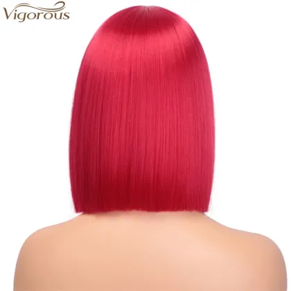 Vigorous Red Bob Wig Synthetic Straight Hair Wig for Women Middle Part Colorful Bob Wigs for Party & Cosplay Use