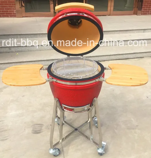 18inch High End Ceramic Kamado Charcoal Grill with Stainless Steel Stand and Bamboo Side Shelves