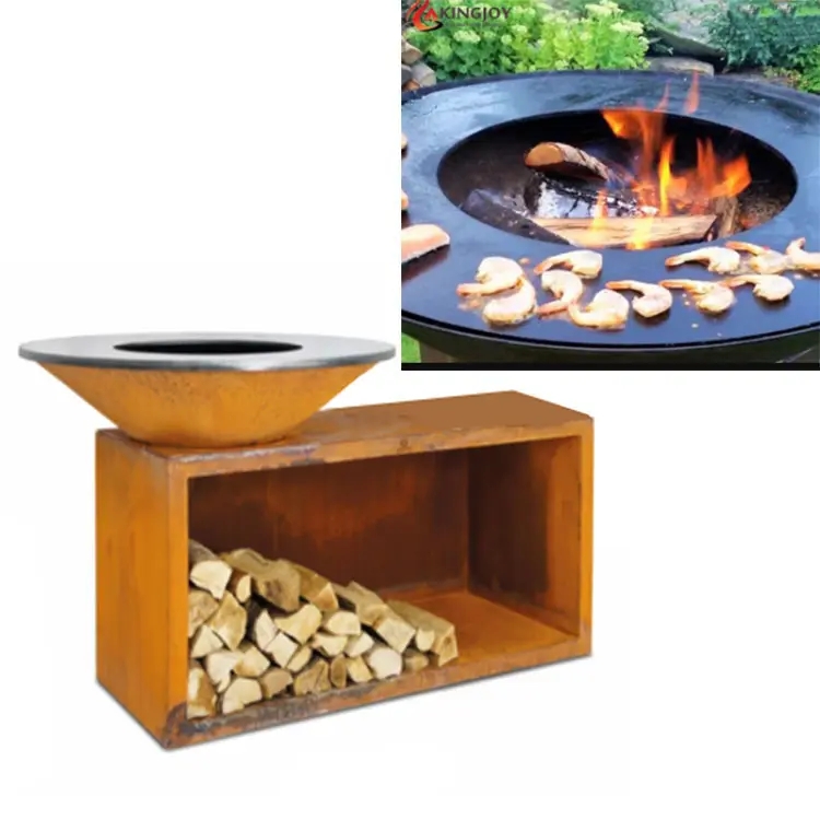 Wood Burning Corten Steel Fireplace Charcoal Grill