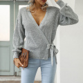 Lantern Sleeve Wrap VNeck Sweater Pullover