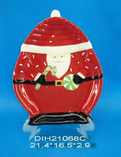 Hand-Painted Ceramic Santa-Shaped Cookie Plate