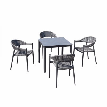 4 Seat Square Artificial White Stone Dining Table for Restaurant