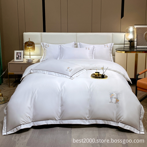High-End Three-Piece Embroidered Summer Ice Silk Bedding Set - European Style Wholesale
