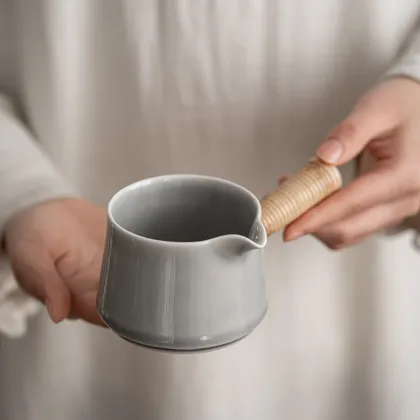 Japanese Style Smoky Gray Glaze Side Handle Fair Cup