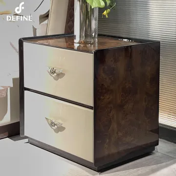 Modern Luxury Veneer and Microfiber Leather Nightstands
