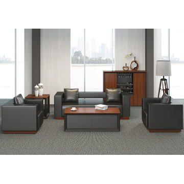 Modern Office Furniture black Leather Sofa wooden leg