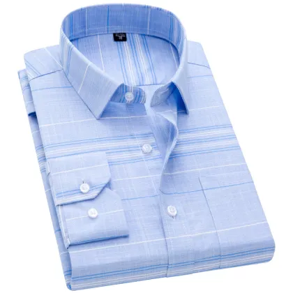 Men's Long-sleeved Plaid Business Casual Shirt for Middle-aged and Elderly