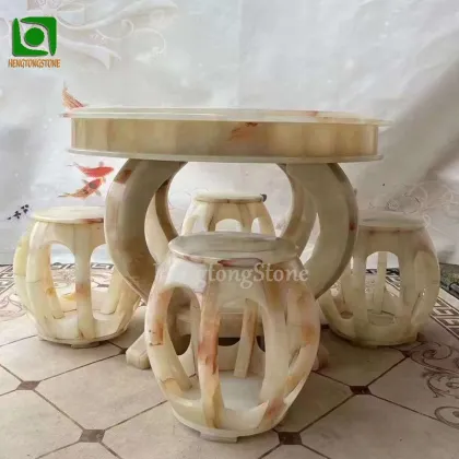 Chinese Style Customized White Jade Marble Table and Chairs Set