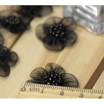 3D black Flower embroidery lace patches DIY beads