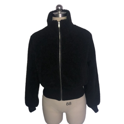 Women Long Sleeve Short Lamb Jacket With Zipper
