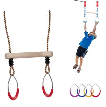 Wooden Gymnastic Rings with Trapeze Swing for Adult Fitness Training