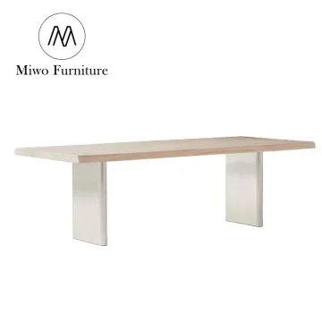 Modern Stainless Steel Table Foot Restaurant-Style Large Rectangular Solid Wood Dining Table