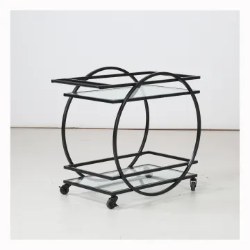 Metal Dining Cart with Wheels and Glass Top for Kitchen Room