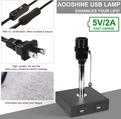 Modern Nordic Simple Fabric Table Lamp with USB Interface