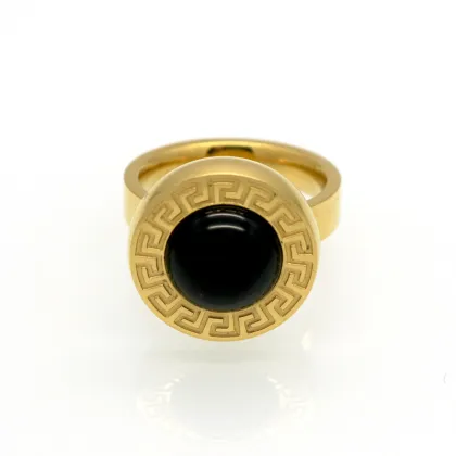 316L Black Agate Great Wall Pattern Ring