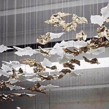 Modern Luxury Contemporary Large Indoor LED Ceramic Leaf Chandelier