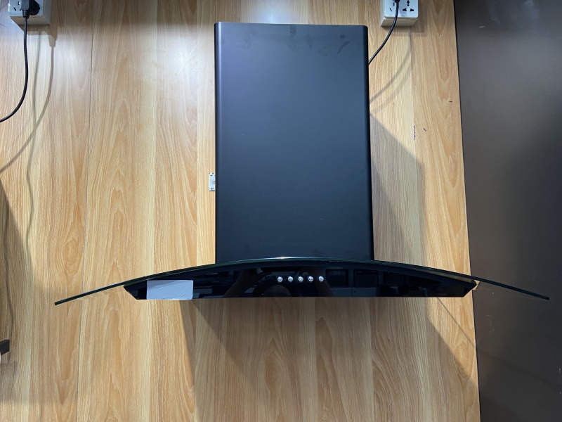 Glossy matt black 600mm Super slim curved glass hood /electric switch kitchen chimney/suction fan with filter cooker hood