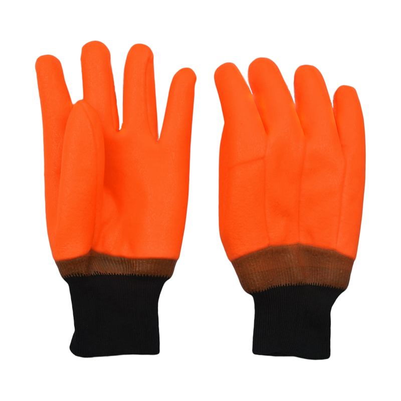 Luvas revestidas de PVC laranja fluorescente