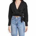 Blouse enveloppe à manches longues Vneck pour femmes