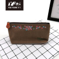 Flower embroidery style canvas cosmetic bag