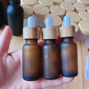 Amber Frosted Glass Dropper Bottles with Bamboo Cap - 20ml, 25ml, 30ml, 40ml, 50ml, 100ml Essential Oil Packaging