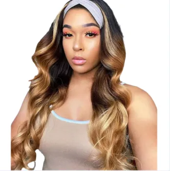 Factory Hot Sale Adjustable headband mixed color Long body wave synthetic headband wigs Synthetic hair wigs for black women