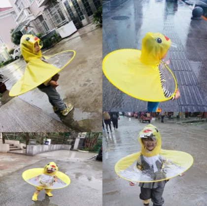Customized Logo Children's Umbrella Hat and Raincoat with Hand-Free Design
