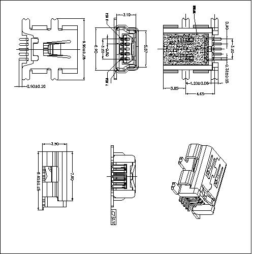 NUFM12-XXXXX 12 Mini USB B F SMT 5P Reverse 