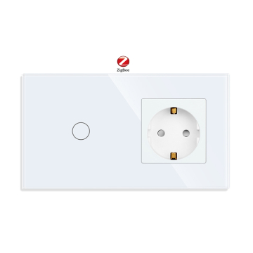 CNBINGO ZigBee Tuya 1 Gang 1 Way Touch Switch with Germany Wall Socket and Glass Panel for Home Automation