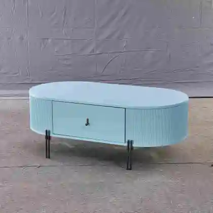 Stylish Blue Oval Coffee Table with Smart Storage
