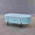 Mesa de centro oval azul elegante com armazenamento inteligente