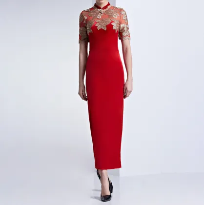 2016 New Red Prom Long Evening Dress Chinese Qipao