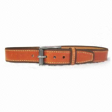 Genuine Leather Belt, Features Contrasting Color Stitches and a Nickel-tone Buckle