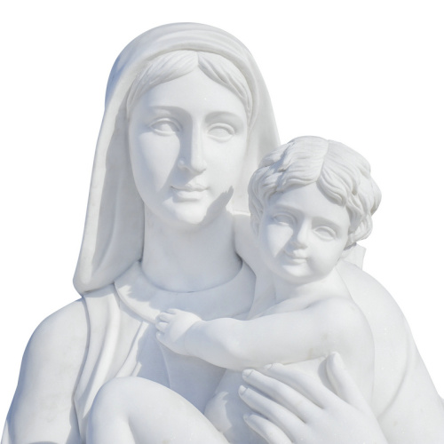 Hand Carved White Marble Madonna Child Sacred Art