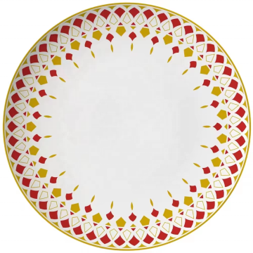 Country Style Red and Yellow Geometric Pattern Bone China Dinnerware Set for Weddings and Parties