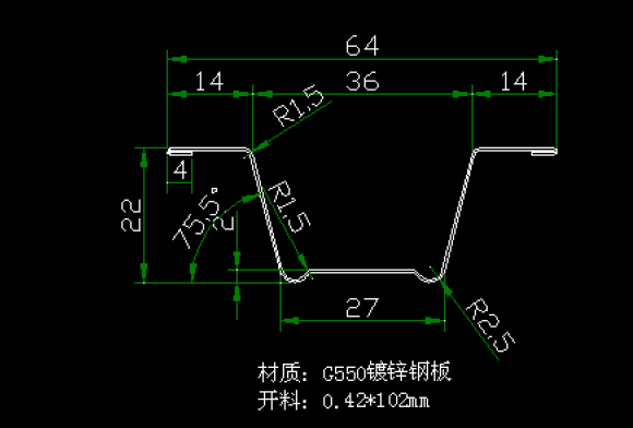  drawing profile for Metal Furring Channel Making Machine