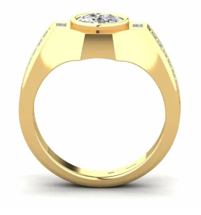 Men's Gold Oval Diamond Bezel Signet Ring