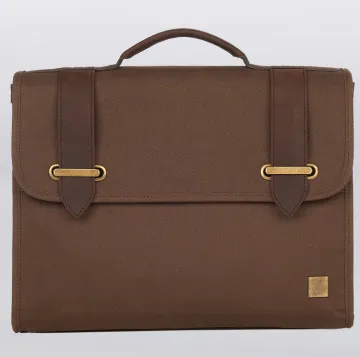 Vintage brown waxed canvas mens laptop messenger bag with leather