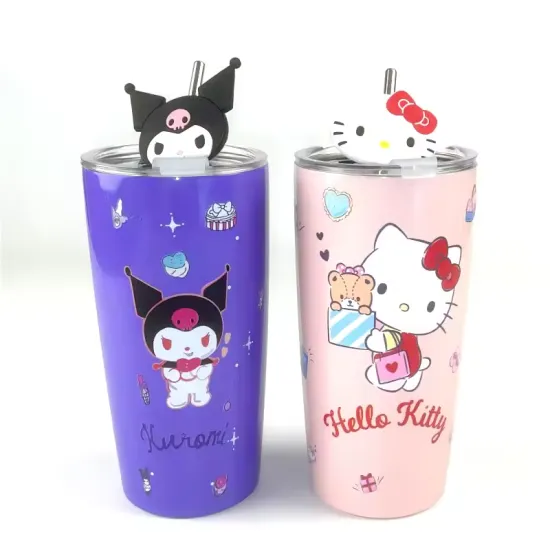 Cute Cartoon Insulated Water Bottles for Girls: Stylish Stainless Steel Cups with Straws