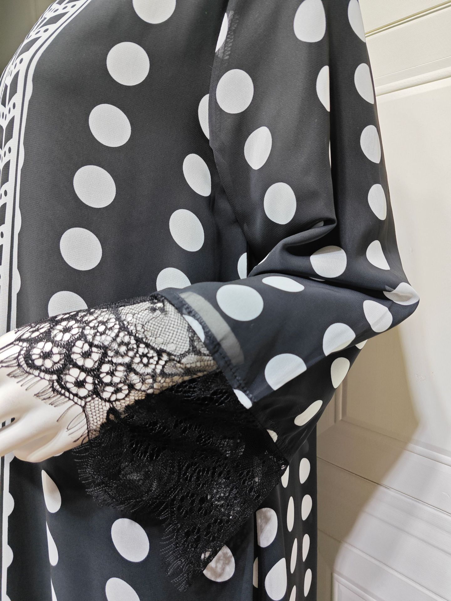Polka Dot Print Chiffon Open Abaya Set MQ273 (5)