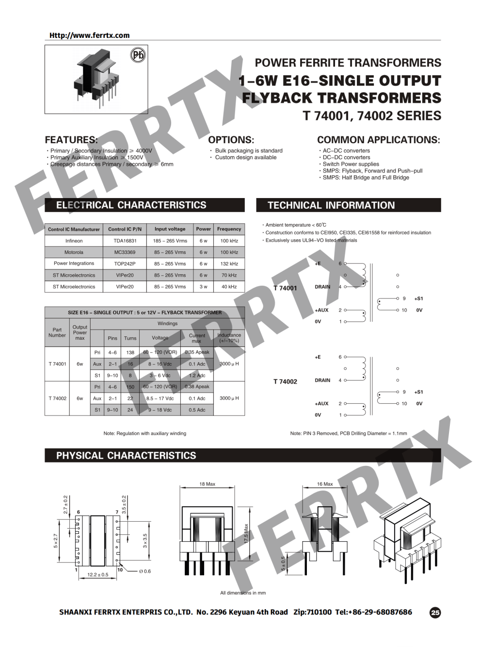 PCB Mount Flyback Transformers
