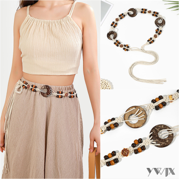 Sustainable Coir Rope Waistband with Floral Rose Details