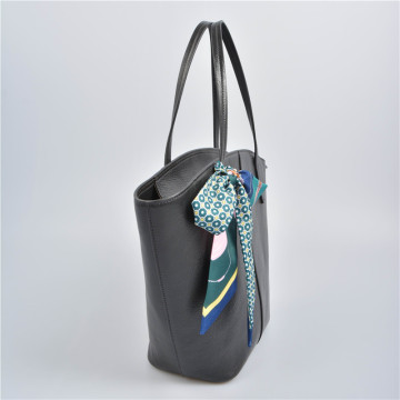 Black tote bag with long handles