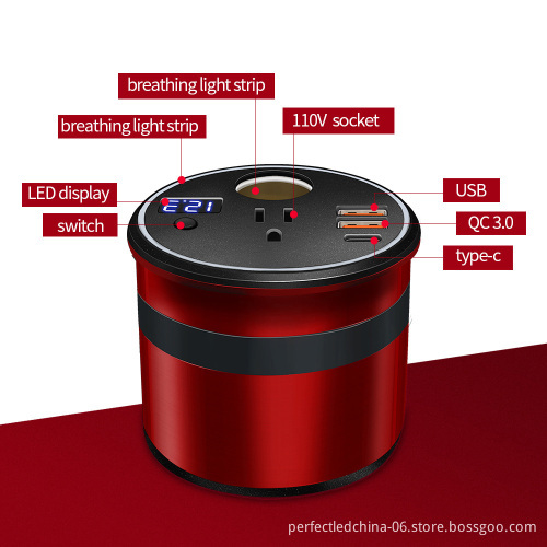 12V DC to 220V Car Power Inverter with 2 USB Fast Charger - Cup Holder Design