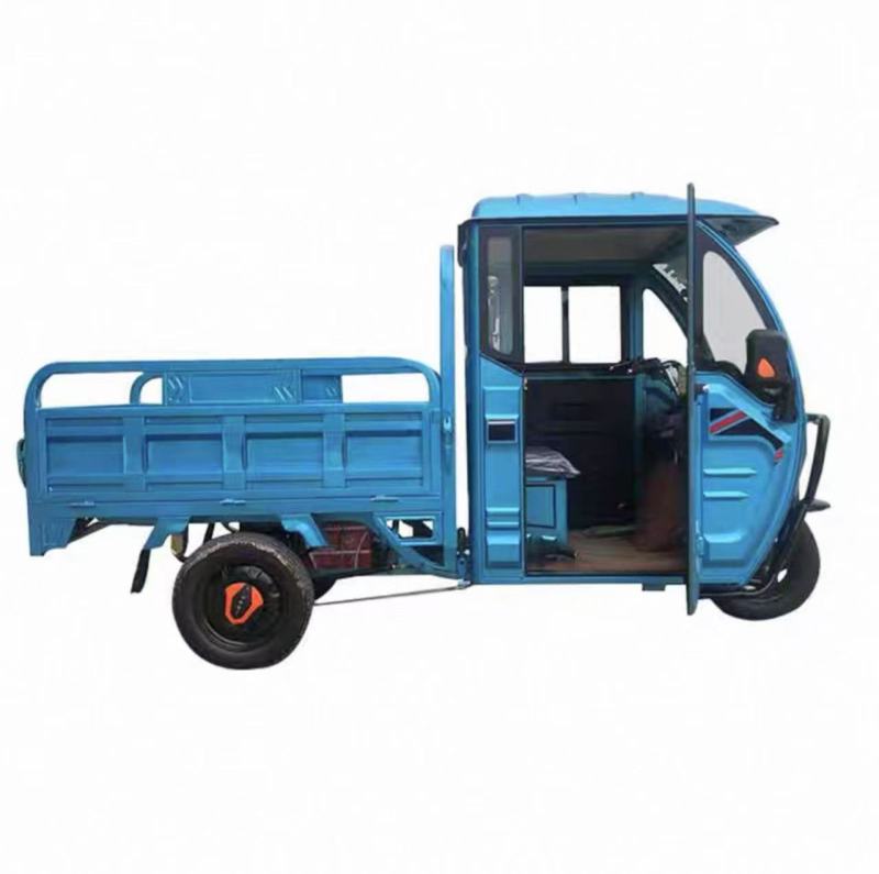 Blue windproof and rainproof electric tricycle