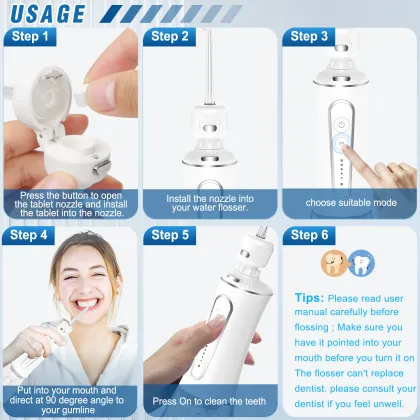 Whitening Oral Hygiene Home Set: Irrigator, Tablets, Dental Flosser, Water Flosser