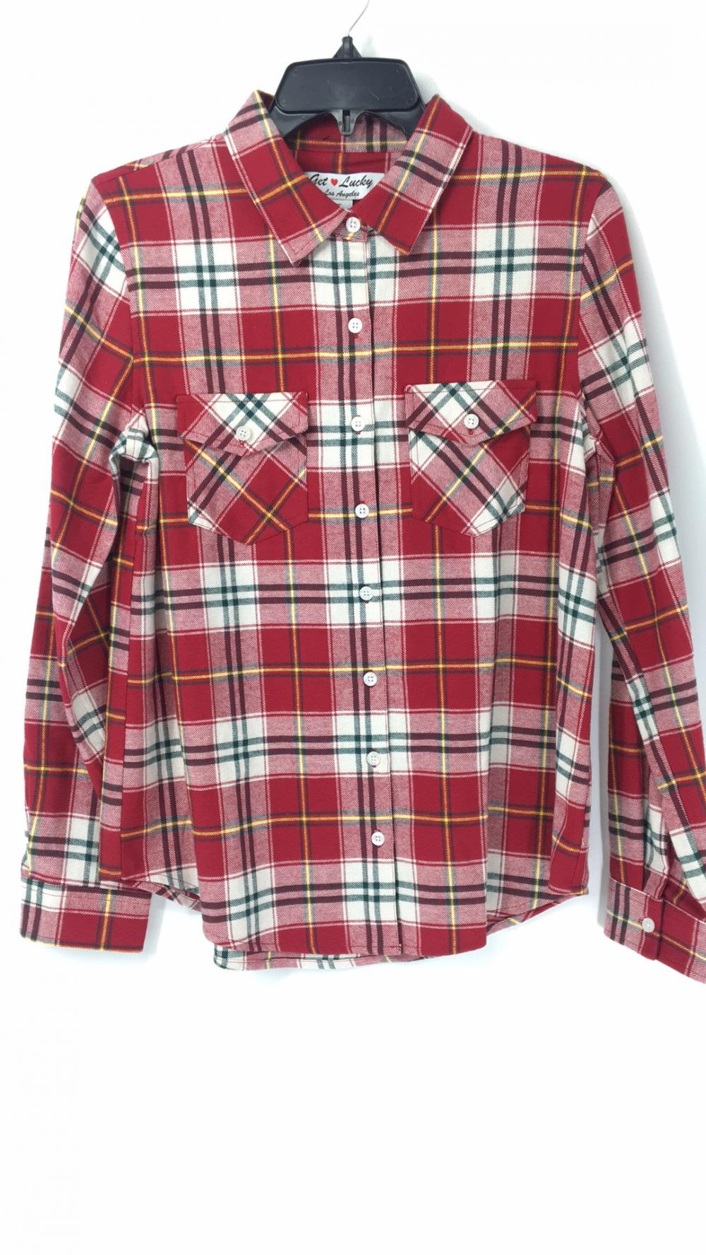 Women's Red and White Check Flannel Shirt