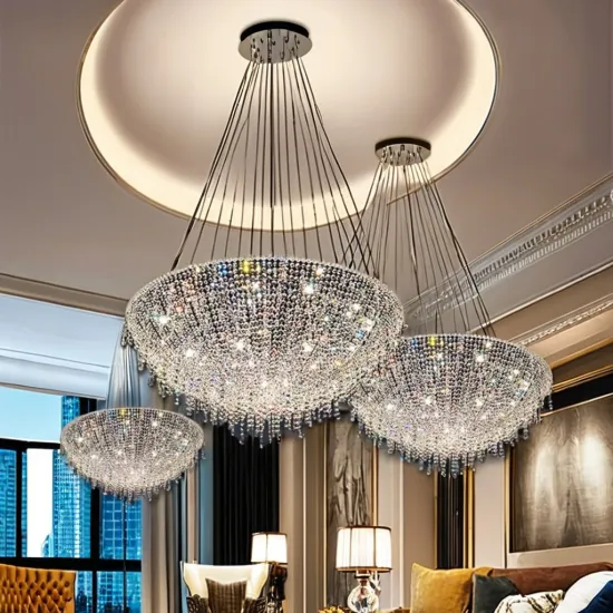 Modern Pendant Lights: Contemporary Crystal Chrome Chandelier for Living Room Halogen Lamp
